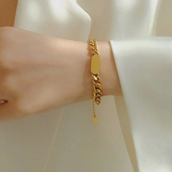 Women's‎ Men's Bracelet Stainless Steel Cuban Link Chain Bracelets Gold - Picture 2 of 5